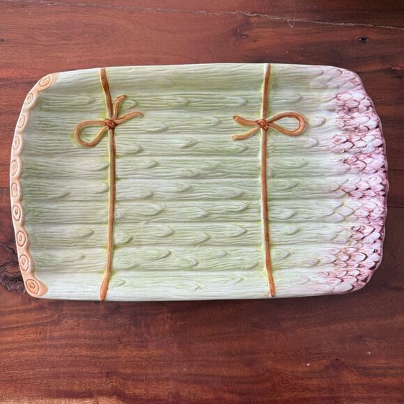 Vintage Majolica Asparagus Platter Serving Tray Olfaire Portugal Ceramic EVC - Picture 1 of 8